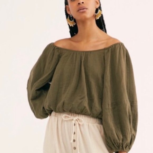 Free People, EUC, Sunday Funday Pullover, Olive Green, Puff Long Sleeve, Top, M - Picture 3 of 13